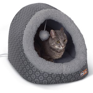 K&H Pet Products Heated Thermo Cat Cave, Gray/Geo Flower