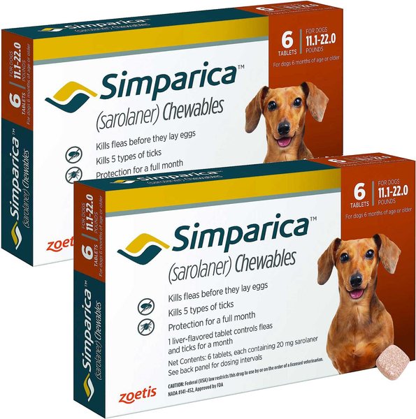 Simparica Chewable Tablet for Dogs, 11.1-22 lbs, (Orange Box), 12 Chewable Tablets (12-mos. supply) slide 1 of 3