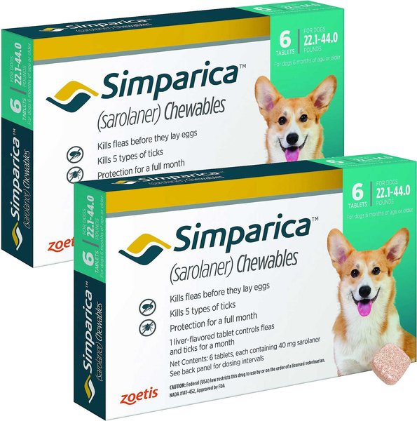 Simparica Chewable Tablet for Dogs, 22.1-44 lbs, (Mint Box), 12 Chewable Tablets (12-mos. supply) slide 1 of 3