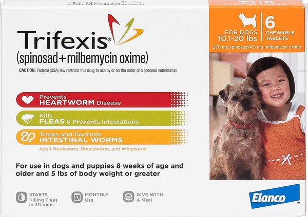 Trifexis Chewable Tablet for Dogs, 10.1-20 lbs, (Orange Box), 12 Chewable Tablets (12-mos. supply) slide 1 of 10