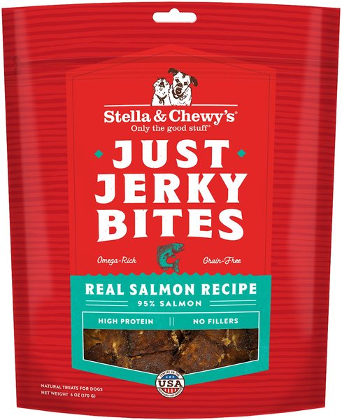 Stella & Chewy's Just Jerky Bites Real Salmon Recipe Grain-Free Dog Treats, 6-oz bag slide 1 of 2