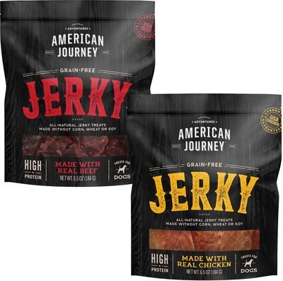 American Journey Beef Jerky Grain-Free Dog Treats, 6.5-oz bag + American Journey Chicken Jerky Grain-Free Dog Treats, 6.5-oz bag, slide 1 of 1