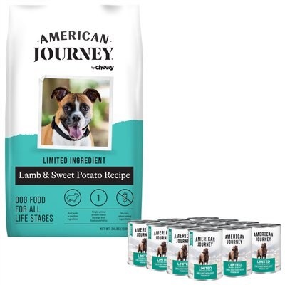 American Journey Limited Ingredient Lamb & Sweet Potato Recipe Grain-Free Dry Dog Food, 24-lb bag + American Journey Limited Ingredient Diet Lamb & Sweet Potato Recipe Grain-Free Canned Dog Food, 12.5-oz, case of 12, slide 1 of 1