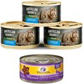 American Journey Minced Salmon & Tuna Recipe in Gravy Grain-Free Canned Cat Food, 5.5-oz, case of 24 + Wellness Minced Turkey & Salmon Entree Grain-Free Canned Cat Food, 5.5-oz, case of 24