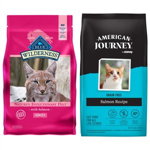American Journey Salmon Recipe Grain-Free Dry Cat Food, 5-lb bag + Blue Buffalo Wilderness Salmon Recipe Grain-Free Dry Cat Food, 5-lb bag