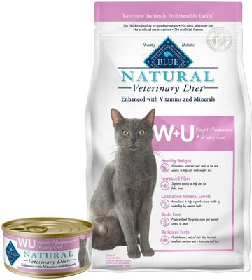 Blue Buffalo Natural Veterinary Diet W+U Weight Management + Urinary Care Grain-Free Canned Cat Food, 5.5-oz, case of 24 + Blue Buffalo Natural Veterinary Diet W+U Weight Management + Urinary Care Grain-Free Dry Cat Food, 6.5-lb bag, slide 1 of 1