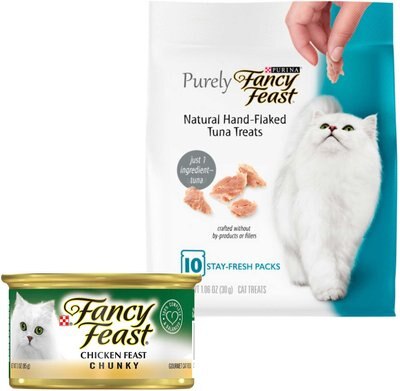Fancy Feast Chunky Chicken Feast Canned Cat Food, 3-oz, case of 24 + Fancy Feast Purely Natural Hand-Flaked Tuna Cat Treats, 1.06-oz pouch, slide 1 of 1