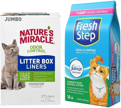 Nature's Miracle Odor Control Cat Litter Box Liners, Jumbo, 27 count + Fresh Step Febreze Scented Non-Clumping Clay Cat Litter, 14-lb bag, slide 1 of 1
