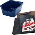 iPrimio Cat Litter Trapper EZ Clean Mat, Black, Jumbo + Frisco High Sided Cat Litter Box, Navy, Extra Large 24-in