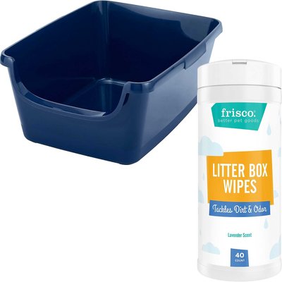 Frisco High Sided Cat Litter Box, Navy, Extra Large 24-in + Frisco Litter Box Cleaning Wipes, 40 count, slide 1 of 1