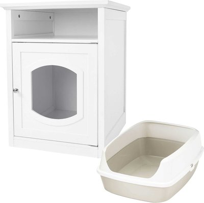 Frisco Decorative Side Table Cat Litter Box Cover, White + Frisco Open Top Cat Litter Box With Rim, Gray, Large 19-in, slide 1 of 1