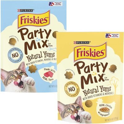 Friskies Party Mix Natural Yums With Real Chicken Cat Treats, 6-oz bag + Friskies Party Mix Natural Yums with Real Tuna Cat Treats, 6-oz bag, slide 1 of 1