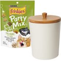 Friskies Party Mix Treasure Crunch Cat Treats, 6-oz bag + Frisco Melamine Dog & Cat Treat Jar with Bamboo Lid, 8 Cups