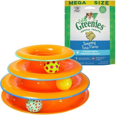 Greenies Feline Tempting Tuna Flavor Adult Dental Cat Treats, 4.6-oz bag + Petstages Tower of Tracks Cat Toy, slide 1 of 1