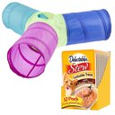 Hartz Delectables Stew Chicken & Tuna Lickable Cat Treat, 1.4-oz, case of 12 + Frisco Peek-a-Boo Cat Chute Cat Toy, Colorful Tri-Tunnel