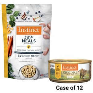 Instinct Original Grain-Free Pate Real Chicken Recipe Wet Canned Cat Food, 5.5-oz, case of 12 + Instinct Freeze-Dried Raw Meals Grain-Free Cage-Free Chicken Recipe Cat Food, 9.5-oz bag