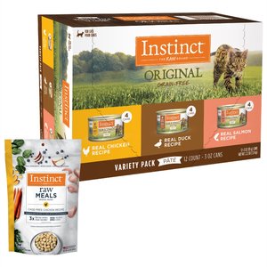 Instinct Original Grain-Free Pate Recipe Variety Pack Wet Canned Cat Food, 3-oz, case of 12 + Instinct Freeze-Dried Raw Meals Grain-Free Cage-Free Chicken Recipe Cat Food, 9.5-oz bag