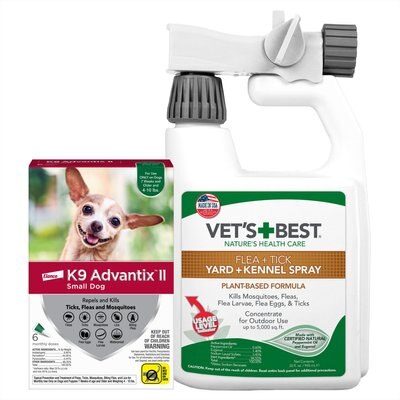 K9 Advantix II Flea & Tick Spot Treatment for Dogs, 4-10 lbs, 6 Doses (6-mos. supply) + Vet's Best Flea + Tick Yard & Kennel Spray for Dogs, 32-oz bottle, slide 1 of 1