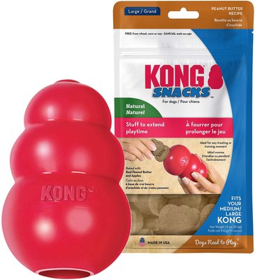 KONG Classic Dog Toy, Large + KONG Stuff'N Peanut Butter Snacks Large Dog Treats, 11-oz, slide 1 of 1