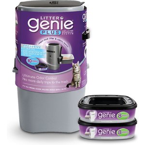Litter Genie Plus Cat Litter Disposal System, Silver + Litter Genie Standard Refill, 2 count