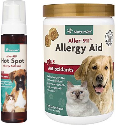 NaturVet Aller-911 Allergy Aid Hot Spot Plus Aloe Vera Dog & Cat Foam, 8-oz bottle + NaturVet Aller-911 Allergy Aid Plus Antioxidants Cat & Dog Soft Chews, 180 count, slide 1 of 1
