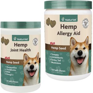 NaturVet Hemp Joint Health Plus Hemp Seed Soft Chews Dog Supplement, 60 count + NaturVet Hemp Allergy Aid Plus Hemp Seed Dog Soft Chews, 120 count