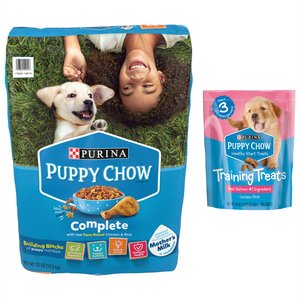 Puppy Chow Complete With Chicken & Rice Dry Dog Food, 32-lb bag + Puppy Chow Healthy Start Salmon Flavor Training Dog Treats, 24-oz pouch