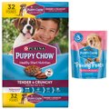 Puppy Chow Tender & Crunchy with Real Beef Dry Dog Food, 32-lb bag + Puppy Chow Healthy Start Salmon Flavor Training Dog Treats, 24-oz pouch
