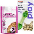 PureBites Salmon Freeze-Dried Raw Cat Treats, 0.92-oz bag + Petstages Fresh Breath Mint Stick Cat Chew Toy