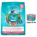 Purina ONE Healthy Kitten Formula Dry Cat Food, 16-lb bag + Purina ONE Healthy Kitten Chicken & Salmon Recipe Pate Wet Cat Food, 3-oz, case of 24