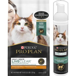 Purina Pro Plan LiveClear Probiotic Chicken & Rice Formula Dry Cat Food, 3.5-lb bag + Purina Pro Plan LiveClear Rinse-Free Allergen Reducing Cat Shampoo Spray, 8.5-oz bottle