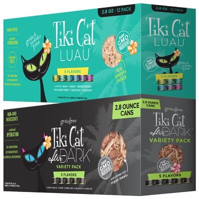 Tiki Cat Queen Emma Luau Variety Pack Grain-Free Canned Cat Food, 2.8-oz, case of 12 + Tiki Cat After Dark Variety Pack Canned Cat Food, 2.8-oz, case of 12, slide 1 of 1
