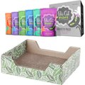 Tiki Cat Velvet Mousse Variety Pack Grain-Free Wet Cat Food, 2.8-oz pouch, case of 12 + Frisco Step-In Cat Scratcher Toy with Catnip, Tropical Palms