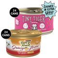 Tiny Tiger Chunks in EXTRA Gravy Beef Recipe Grain-Free Canned Cat Food, 3-oz, case of 24 + Fancy Feast Gravy Lovers Beef Feast in Roasted Beef Flavor Gravy Canned Cat Food, 3-oz, case of 24