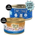 Tiny Tiger Chunks in EXTRA Gravy Tuna Recipe Grain-Free Canned Cat Food, 3-oz, case of 24 + Fancy Feast Gravy Lovers Ocean Whitefish & Tuna Feast in Sauteed Seafood Flavor Gravy Canned Cat Food, 3-oz, case of 24