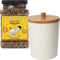 Tiny Tiger Crunchy Bunch, Chicken Cannonball, Chicken Flavor Cat Treats, 20-oz Jar + Frisco Melamine Dog & Cat Treat Jar with Bamboo Lid, 8 Cups