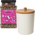 Tiny Tiger Crunchy Bunch, Fearless Feathers and Gracious Gills, Chicken & Seafood Flavor Cat Treats, 20-oz Jar + Frisco Melamine Dog & Cat Treat Jar with Bamboo Lid, 8 Cups