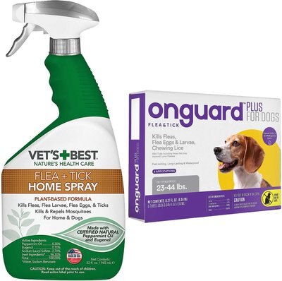 Vet's Best Dog Flea + Tick Home Spray, 32-oz bottle + Onguard Flea & Tick Spot Treatment for Dogs, 23-44 lbs, 6 Doses (6-mos. supply), slide 1 of 1
