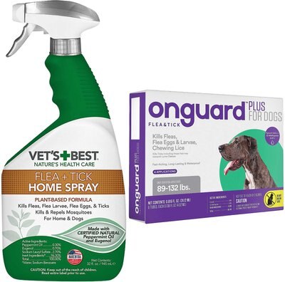 Vet's Best Dog Flea + Tick Home Spray, 32-oz bottle + Onguard Flea & Tick Spot Treatment for Dogs, 89-132 lbs, 6 Doses (6-mos. supply), slide 1 of 1