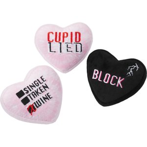 Frisco Valentine Anti-Valentine Hearts Plush Squeaky Dog Toy, 3 count