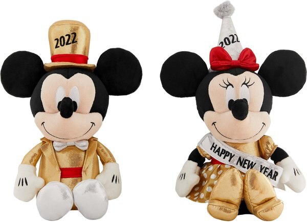 Disney New Year's Eve Mickey & Minnie Mouse Plush Squeaky Dog Toy, 2 count slide 1 of 3