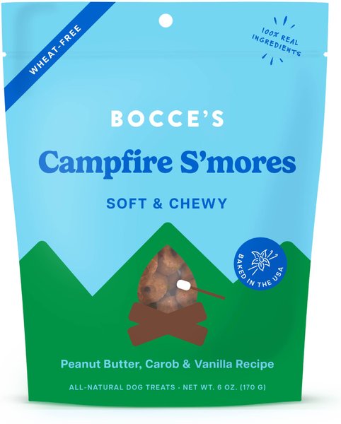 Bocce's Bakery Campfire S'mores Peanut Butter, Carob & Vanilla Recipe Dog Treats, 6-oz bag slide 1 of 2