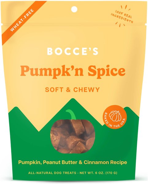 Bocce's Bakery Pumpk'n Spice Pumpkin, PB & Cinnamon Recipe Dog Treats, 6-oz bag slide 1 of 2