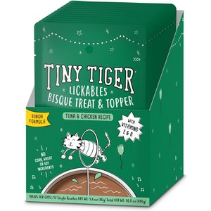 Tiny Tiger Lickables, Senior Formula, Tuna & Chicken Recipe, Bisque Cat Treat & Topper, 1.4-oz, case of 12