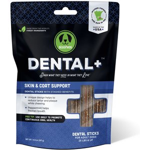Stashios Dental+ Skin & Coat Support Adult Dental Dog Treats, 12.6-oz bag, Count Varies