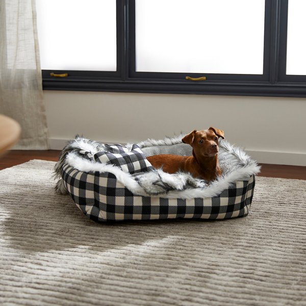 Frisco Buffalo Check Cuddler Pet Bed & Gift Set, Black & White, Medium slide 1 of 6