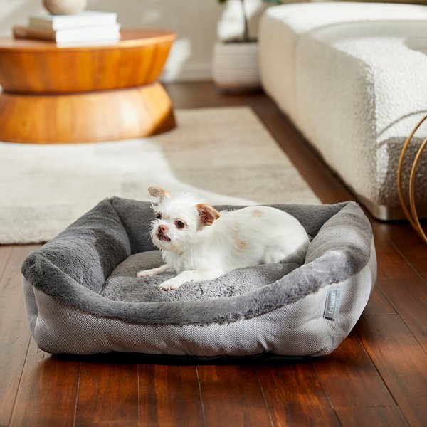 Frisco Herringbone Cuffed Cuddler Dog & Cat Bed, Grey, Small  slide 1 of 7