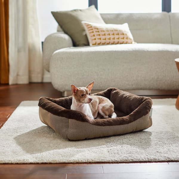 Frisco Herringbone Cuffed Cuddler Dog & Cat Bed, Brown, Medium  slide 1 of 7