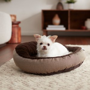 Frisco Herringbone Hi-Low Cuddler Dog & Cat Bed, Brown,Small 