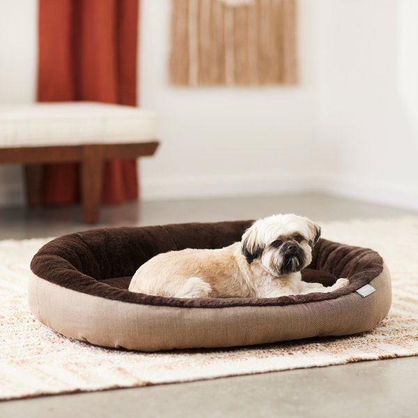 Frisco Herringbone Hi-Low Cuddler Dog & Cat Bed, Brown,Large slide 1 of 6